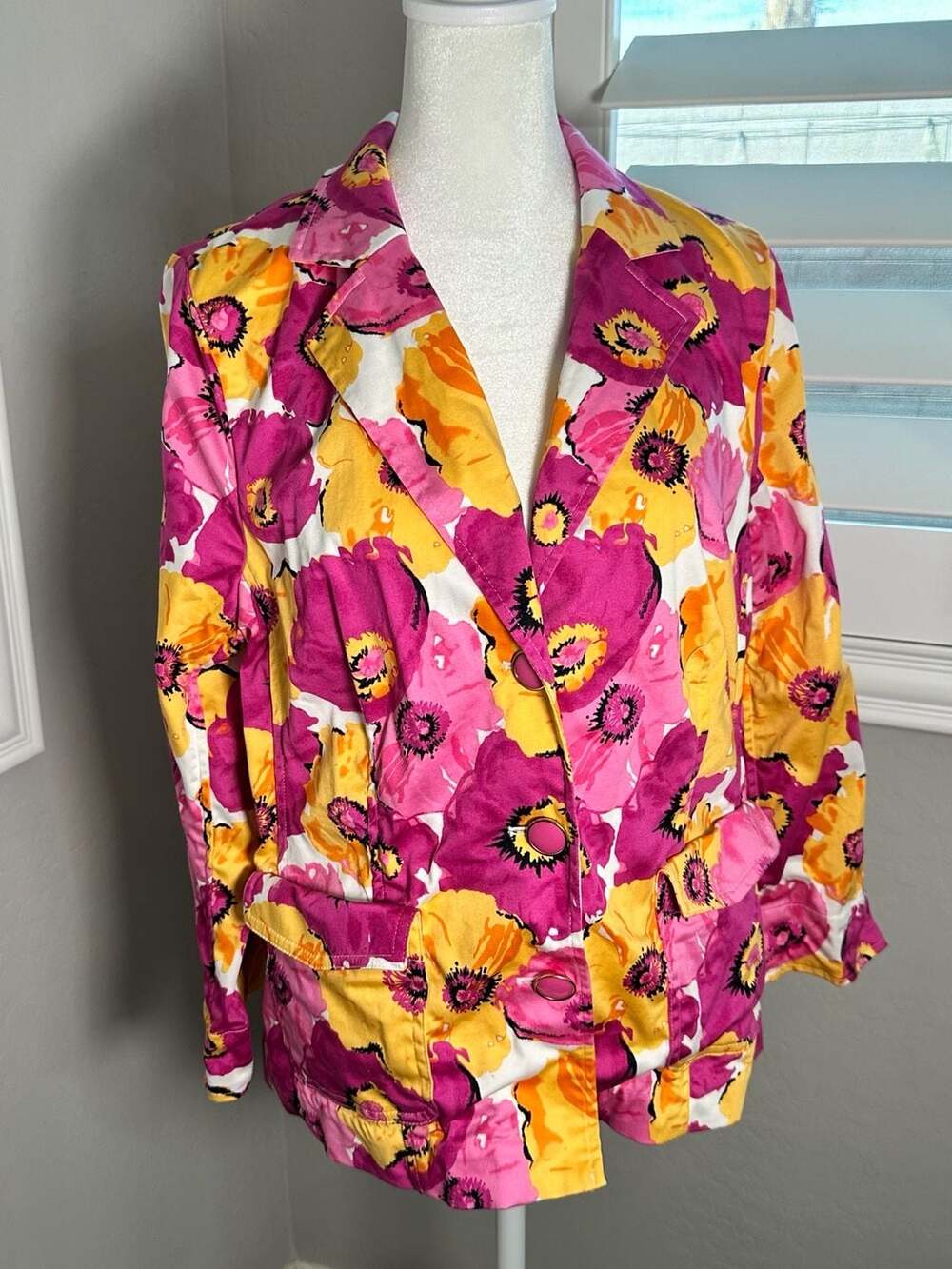 Joan Rivers Pink Yellow Floral Blazer Jacket Size 12